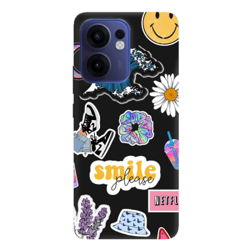 Oppo Reno 13 F Smile Moon Black Colored Silicone TPU Θήκη